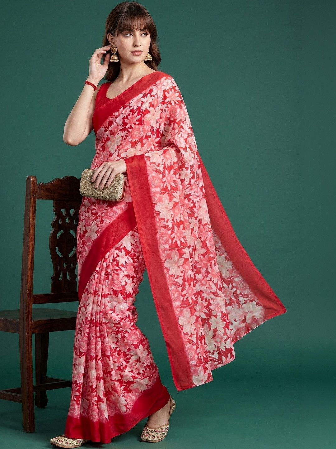 JAINICA Floral Poly Georgette Saree