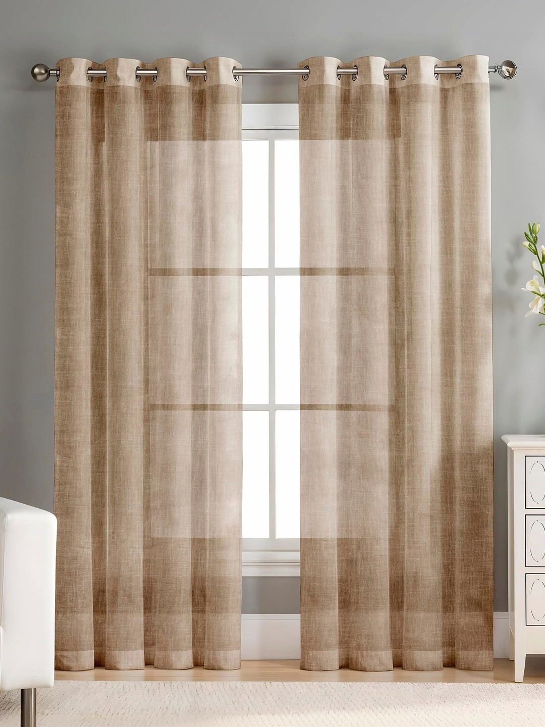 AAVIS DECOR Brown Set of 2 Sheer Window Curtain