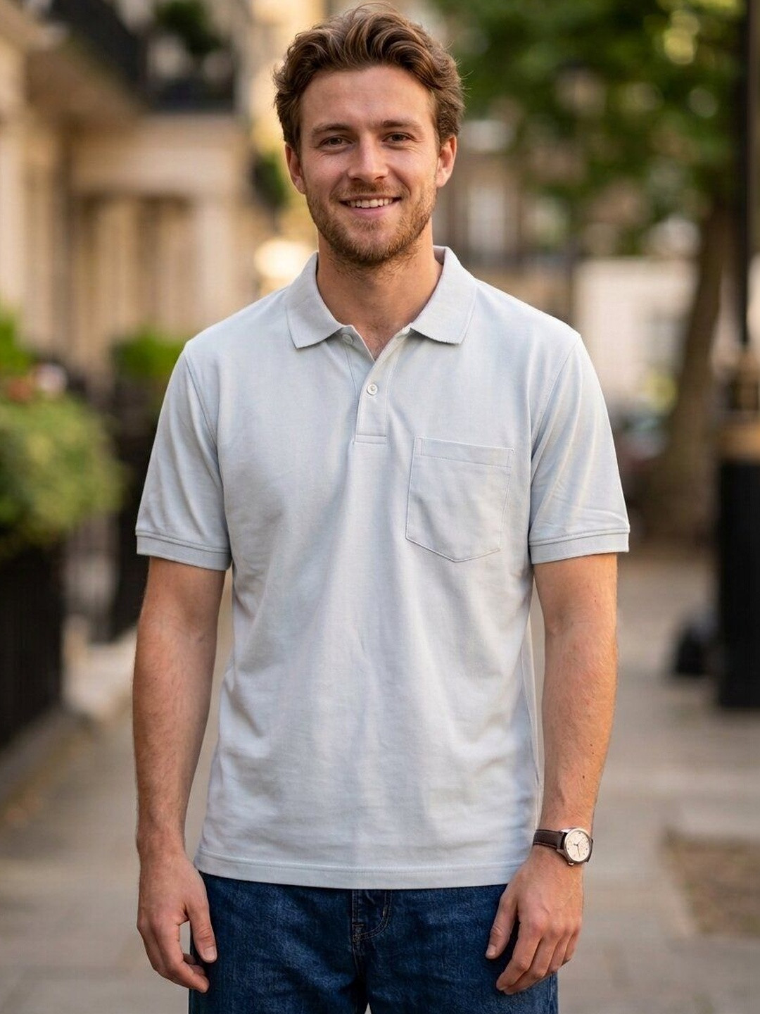 STRAY88 Men Polo Collar Pockets T-shirt
