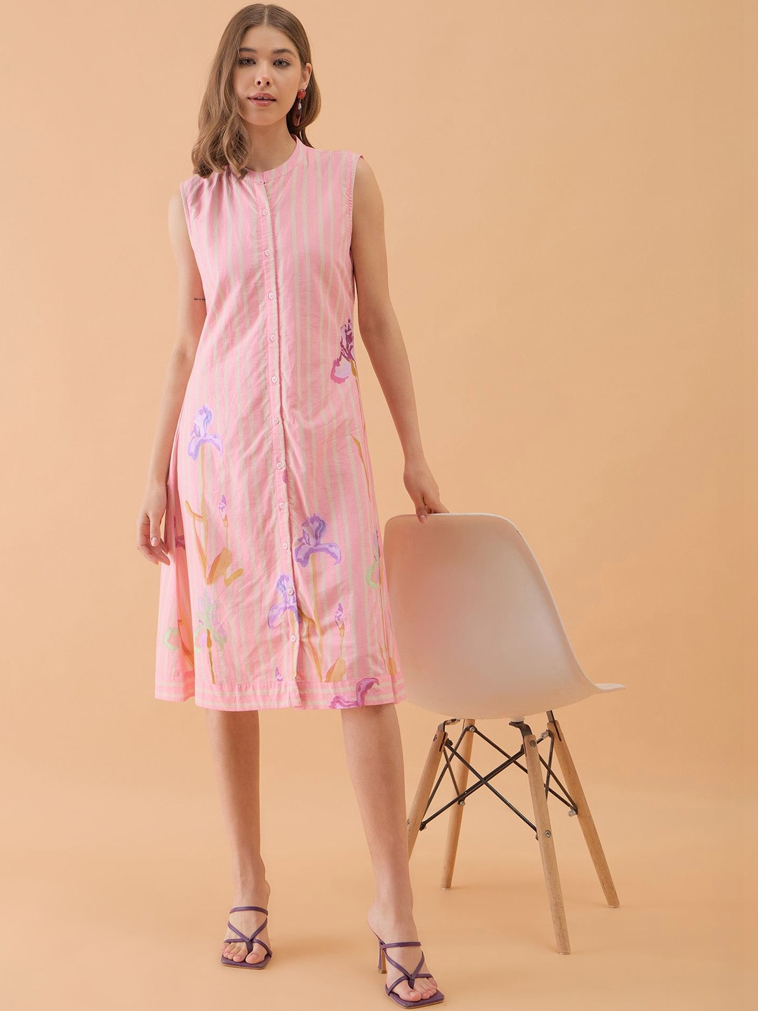 OCTICS Striped A-Line Dress
