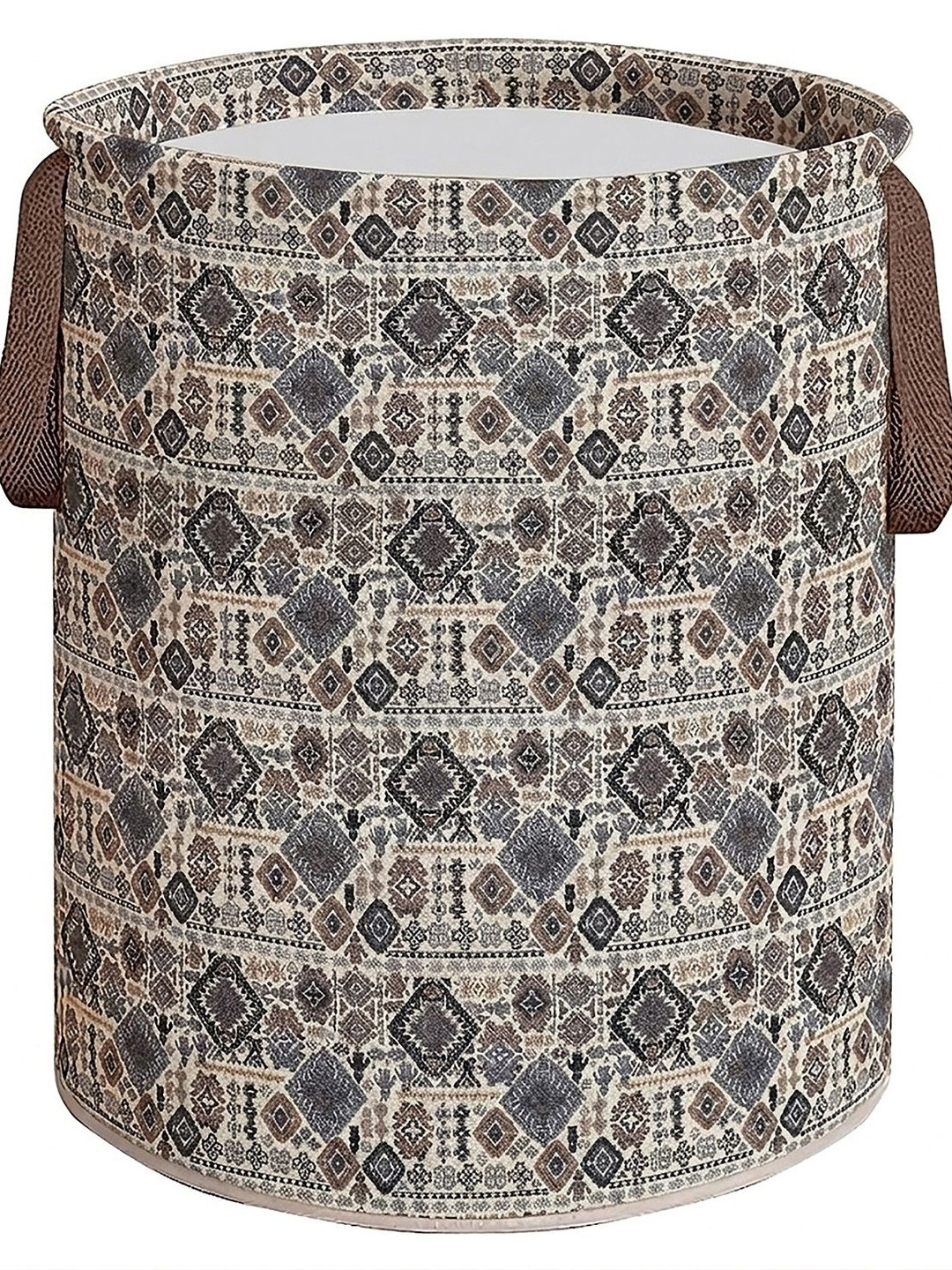 Billiondesigner Brown & White Printed Jute & Cotton Foldable Laundry Bag - 45 L