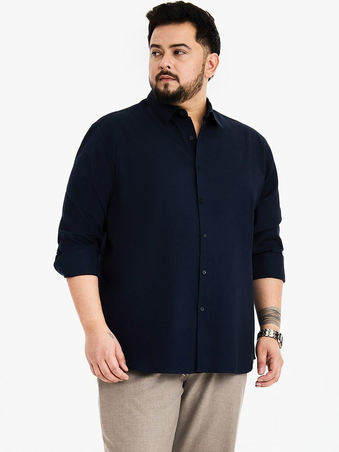 Snitch Navy Blue Textured Shirt
