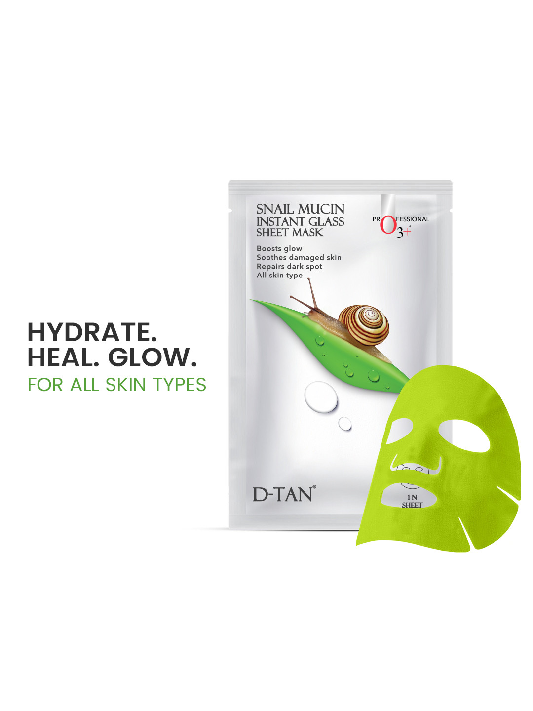 O3+ Snail Mucin Instant Glass Sheet Mask - 30 ml