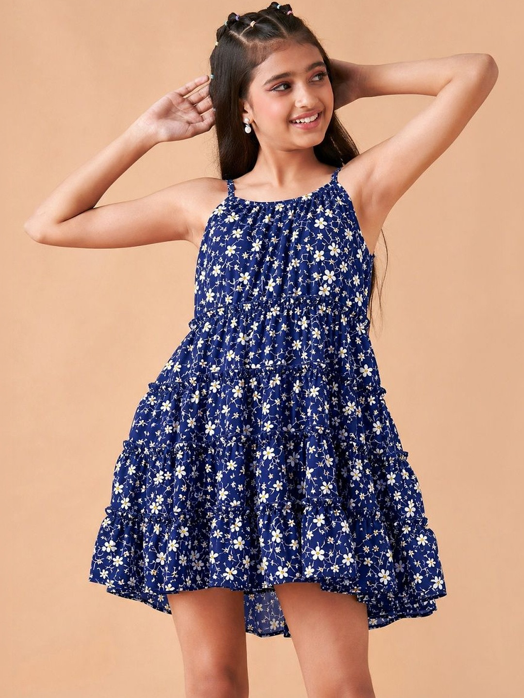 Cherry & Jerry Floral Print Crepe A-Line Dress