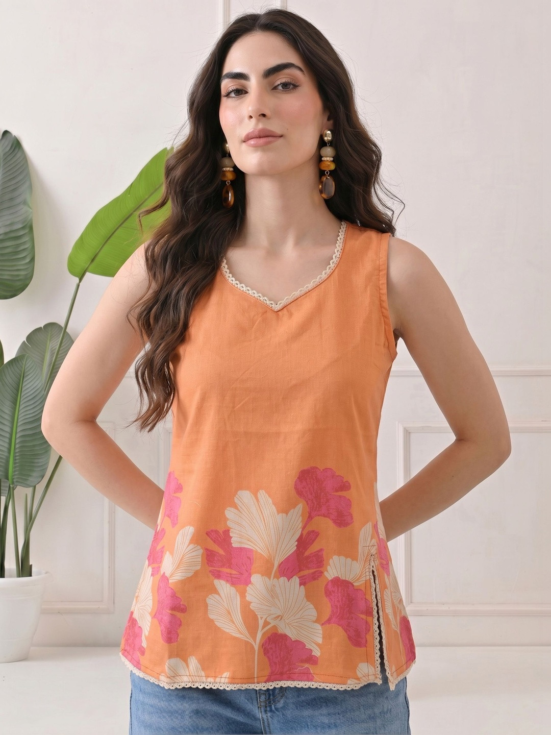 KALAMIR Floral Print Cotton Top