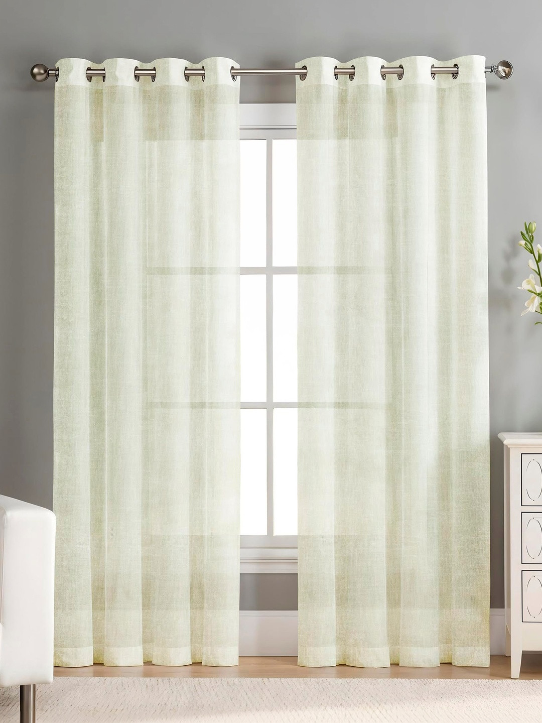 AAVIS DECOR Cream-Coloured Set of 2 Sheer Window Curtain