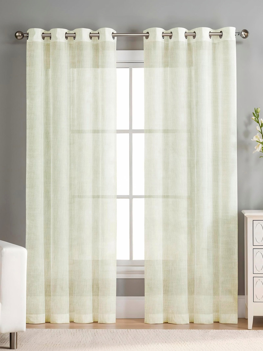 AAVIS DECOR Cream-Coloured Set of 2 Sheer Long Door Curtain
