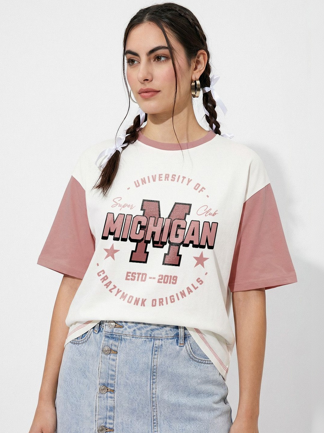 Crazymonk Women Typography Printed Extended Sleeves T-shirt