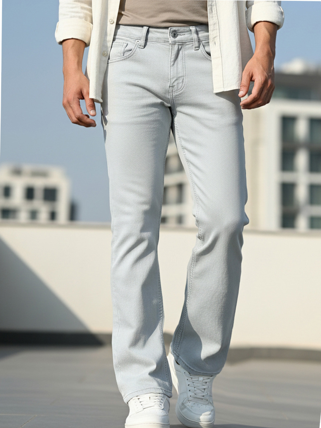 Urbano Fashion Men Washed Grey Bootcut Stretchable Straight Fit Jeans