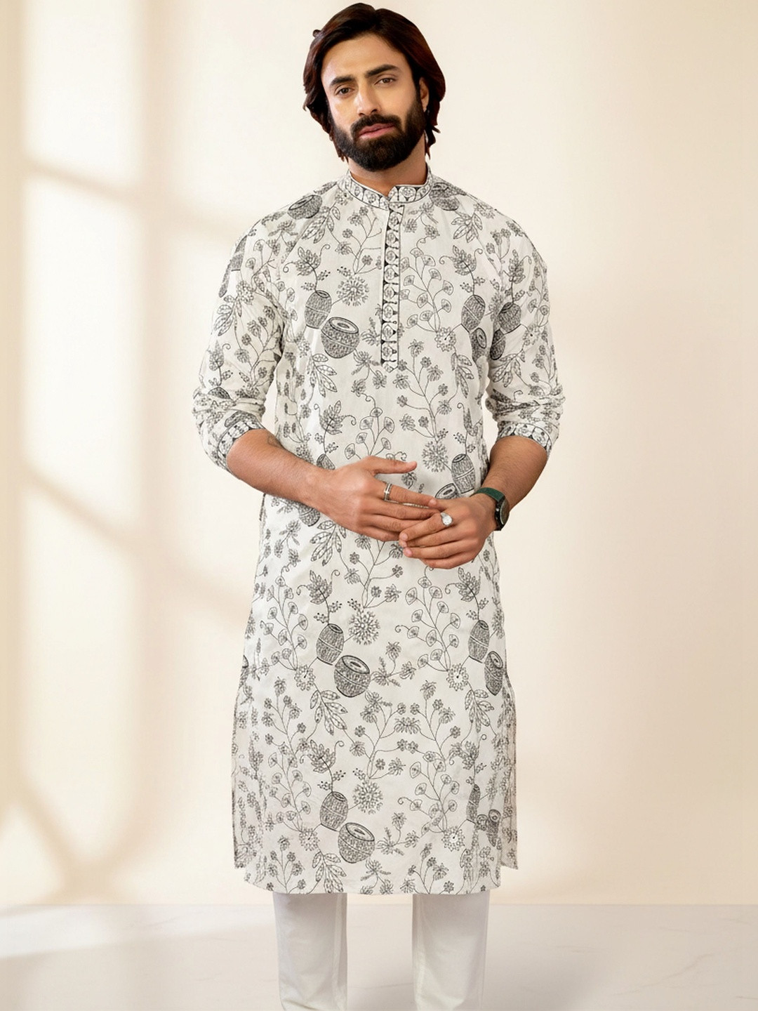 Dincharya Men Embroidered Regular Kurta with Pyjamas