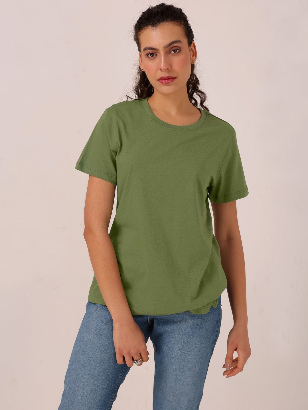 TITTLI Women Solid Pure Cotton Regular Fit T-shirt