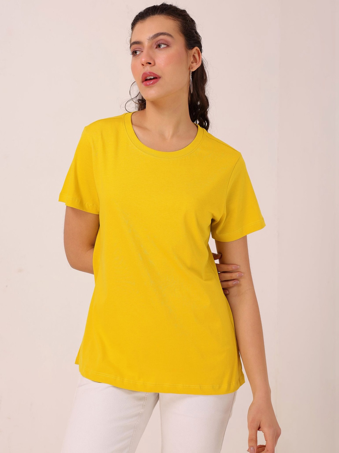 TITTLI Women Solid Pure Cotton Regular Fit T-shirt