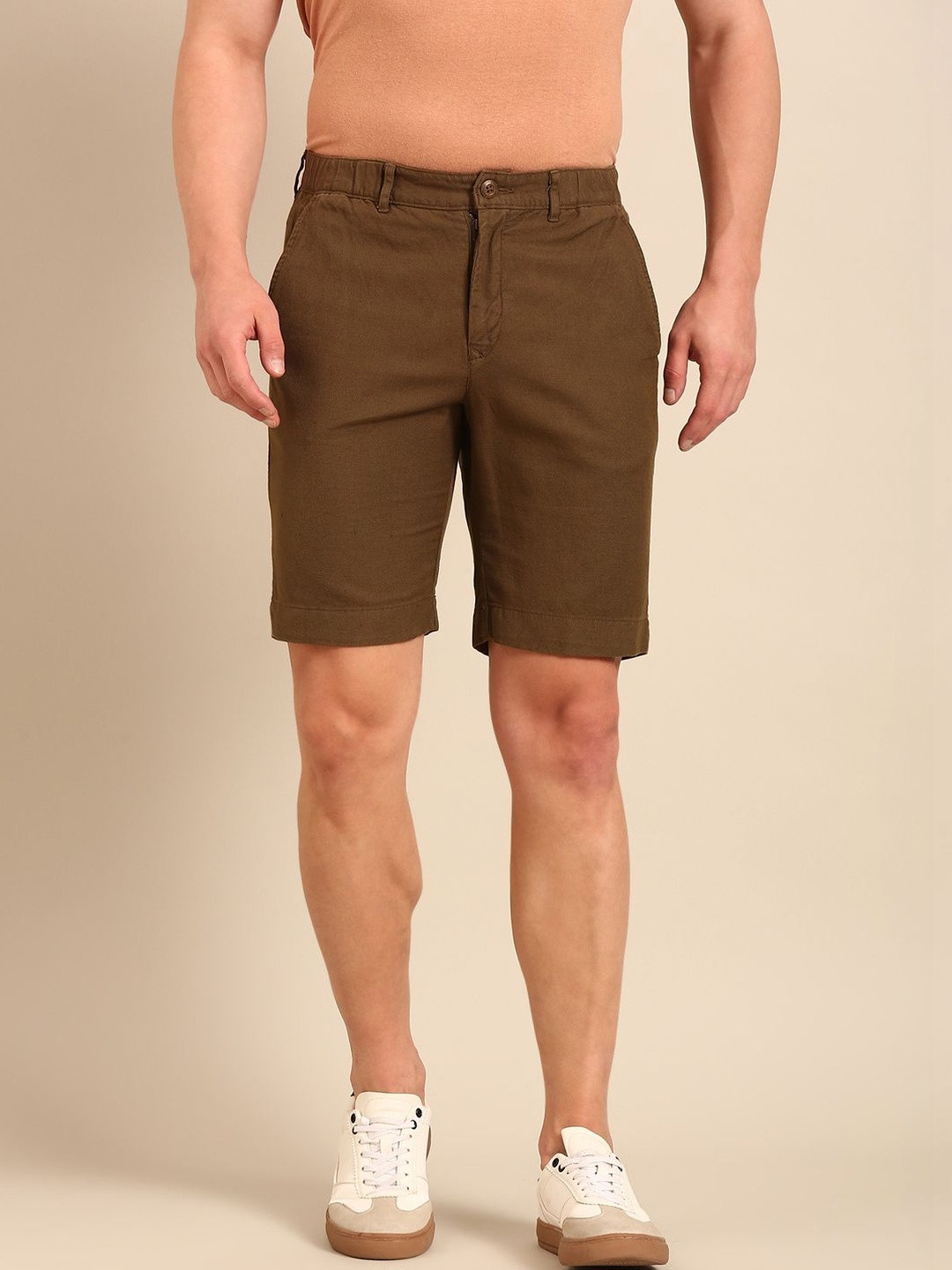CAVALLO by Linen Club Men Slim Fit Cotton Linen Shorts