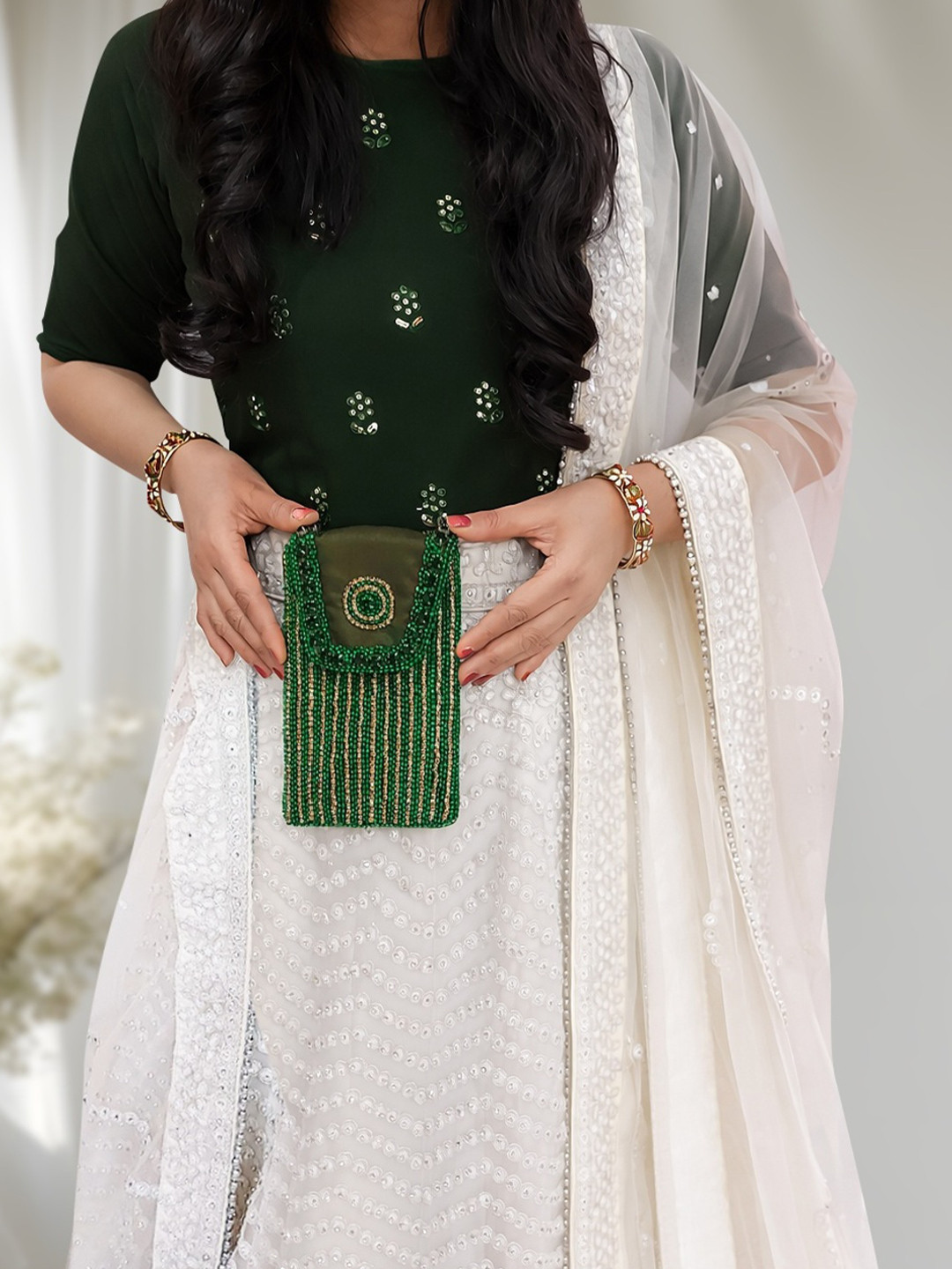Kaarnis Aura Green Embellished Mobile Bag