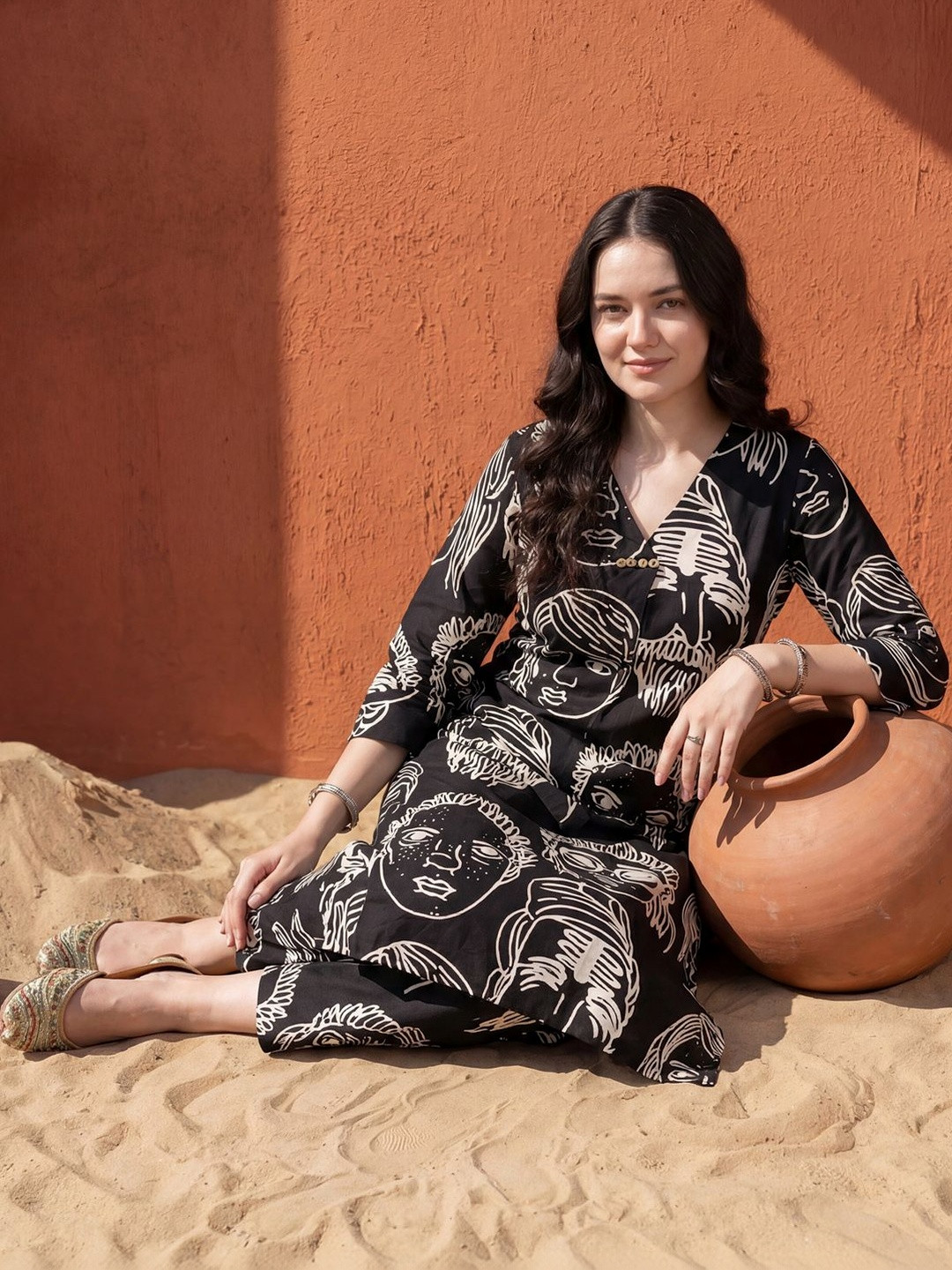 Indo Era Black Printed Straight Kurta Trousers Set Co-ords