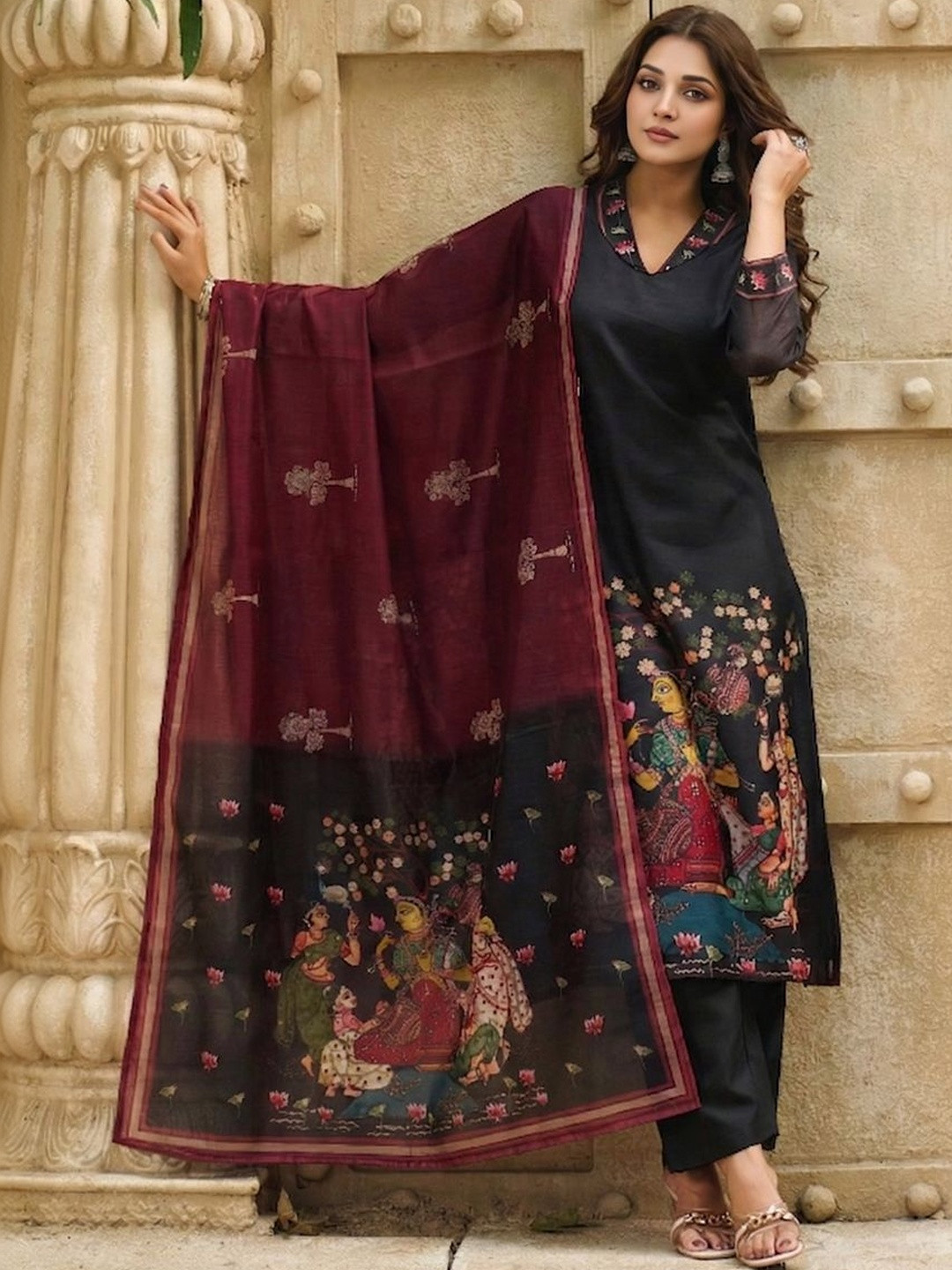 Aaghnya Women Printed Regular Kurta with Trousers & With Dupatta
