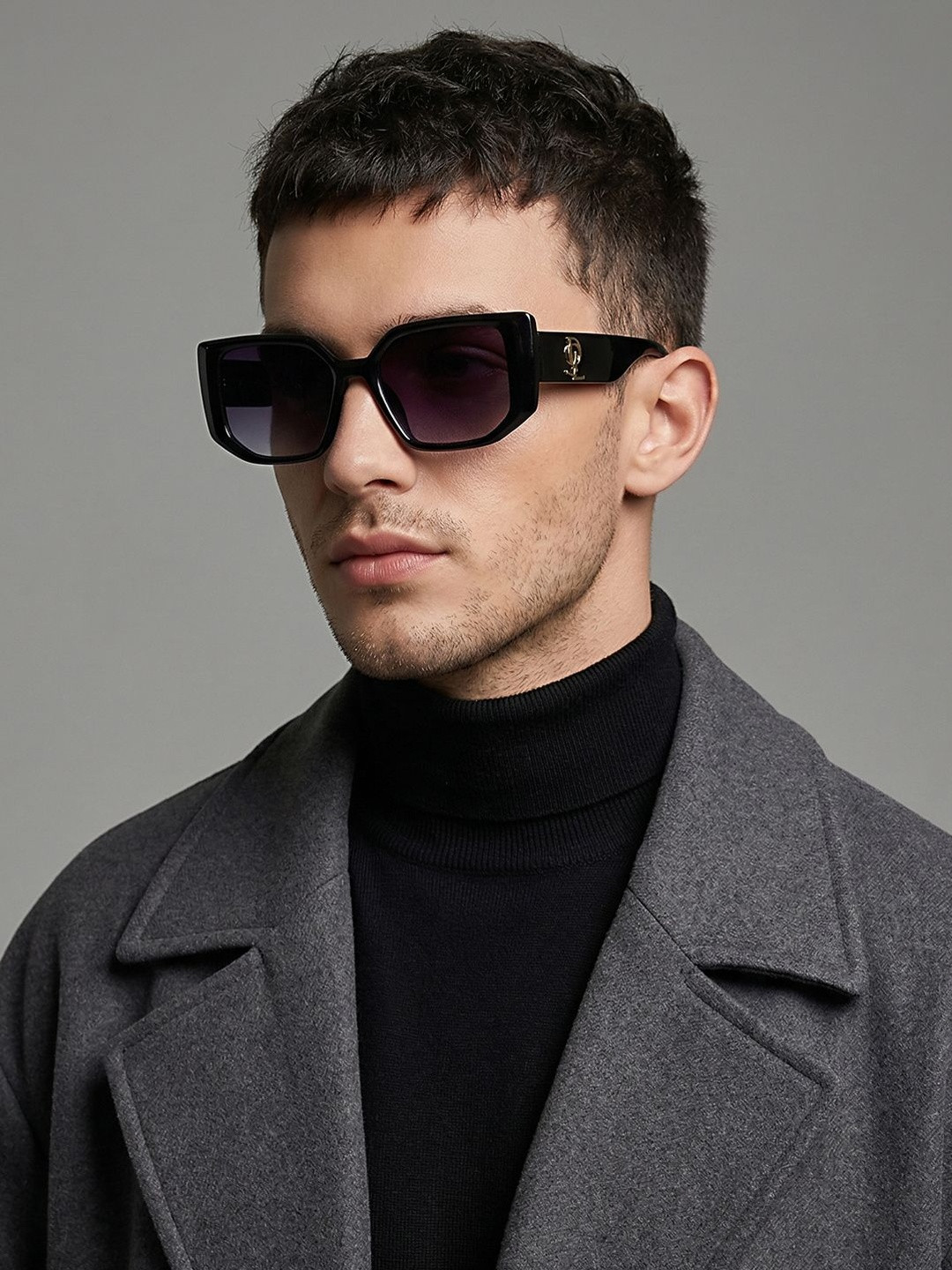 David Martin Men Black Lens & Black Square Sunglasses with