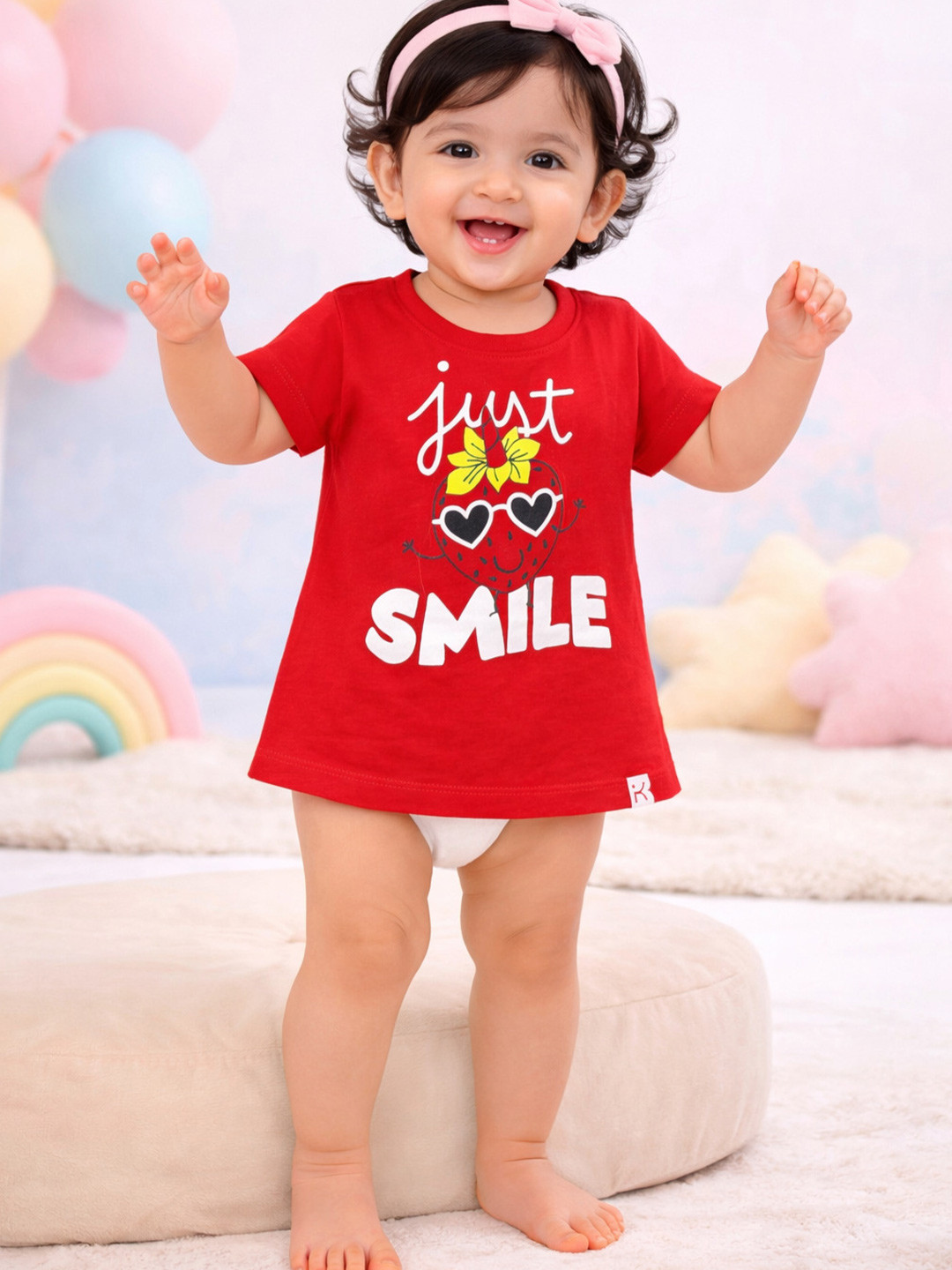 Bodycare Kids Girls Pure Cotton Round Neck Placement Print Half Sleeve Casual T-Shirt
