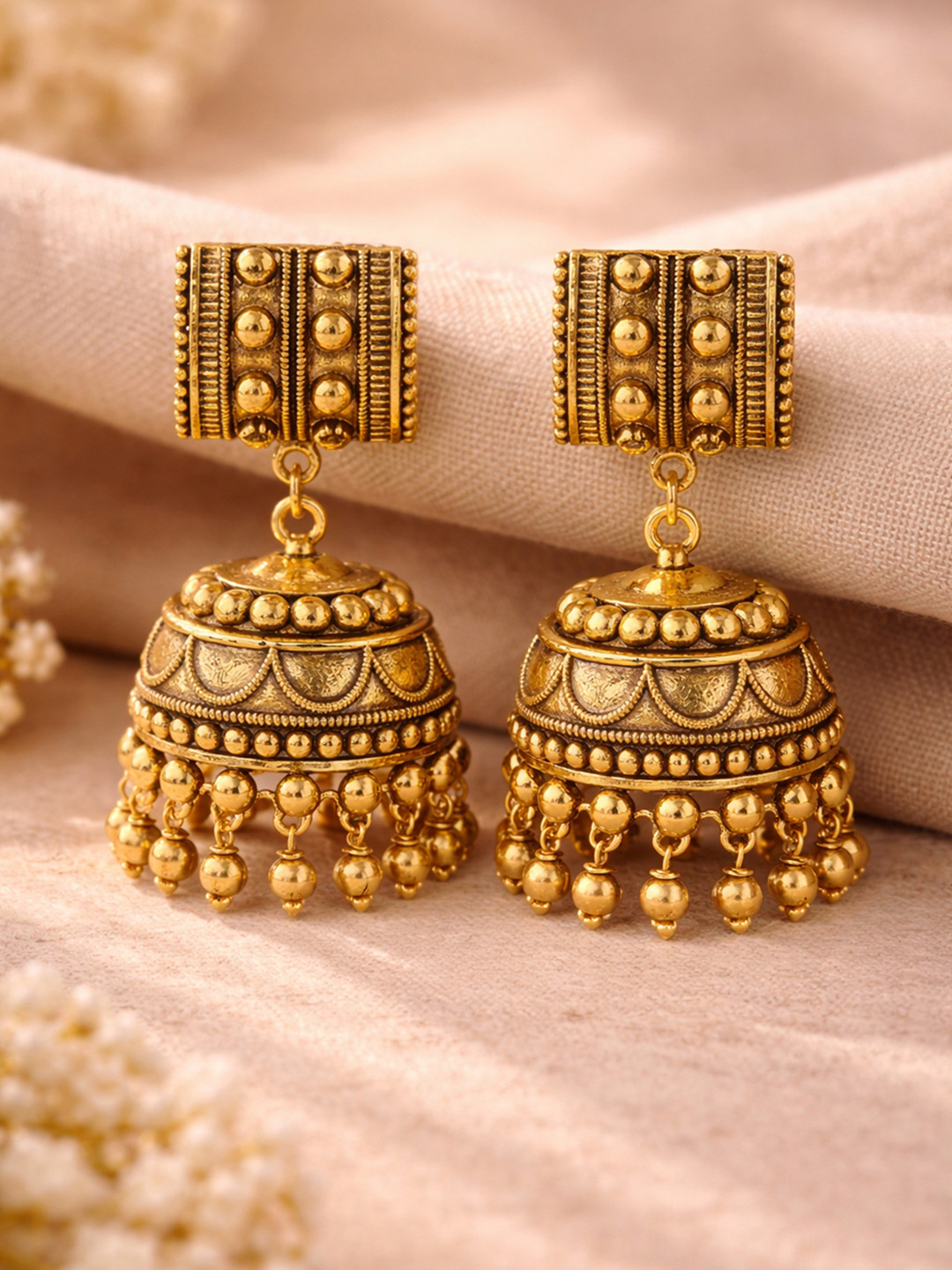 Rava Ball Oxidized Jhumka Style Earrings