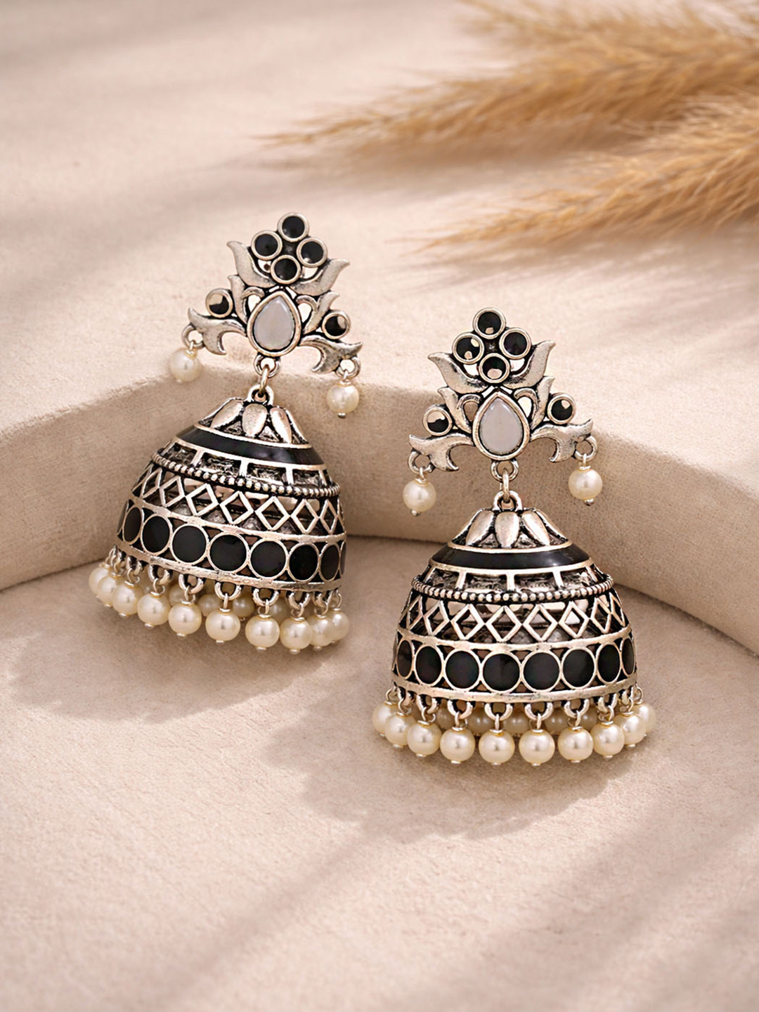 Rangabati Black Enamel Embellished Earrings