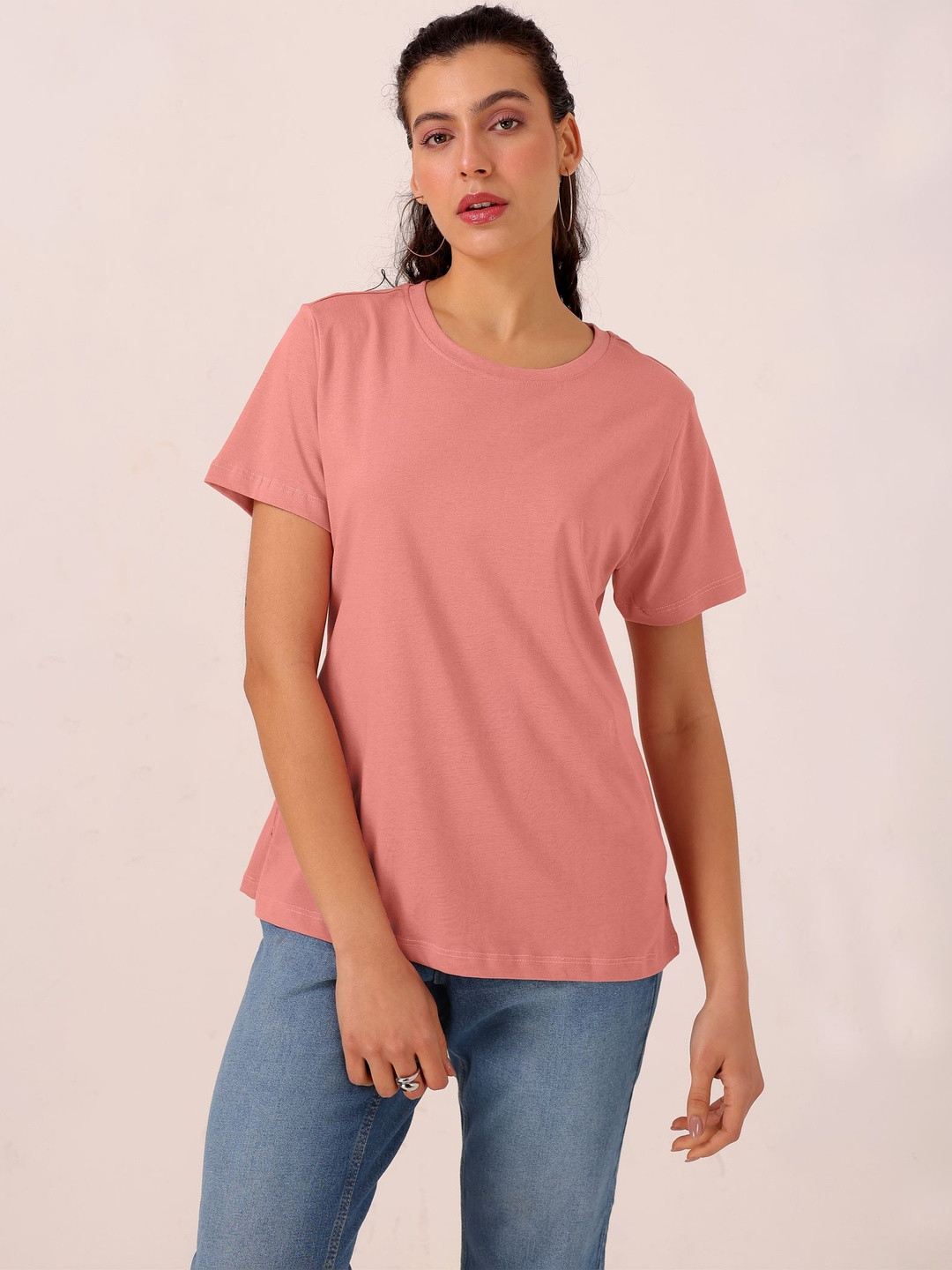 TITTLI Women Solid Pure Cotton Regular Fit T-shirt