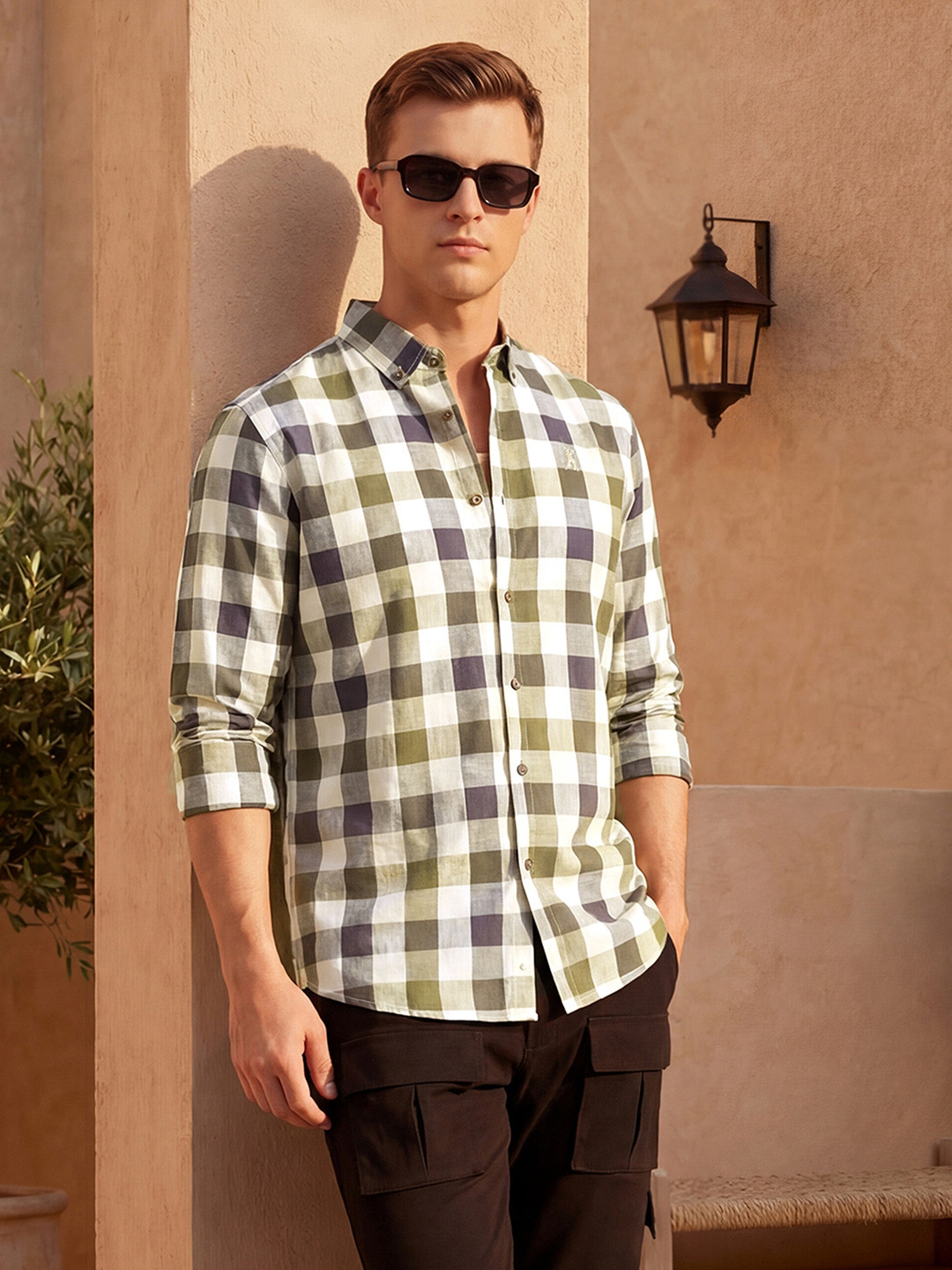 Thomas Scott Men Cotton Linen Button-Down Collar Casual Shirt