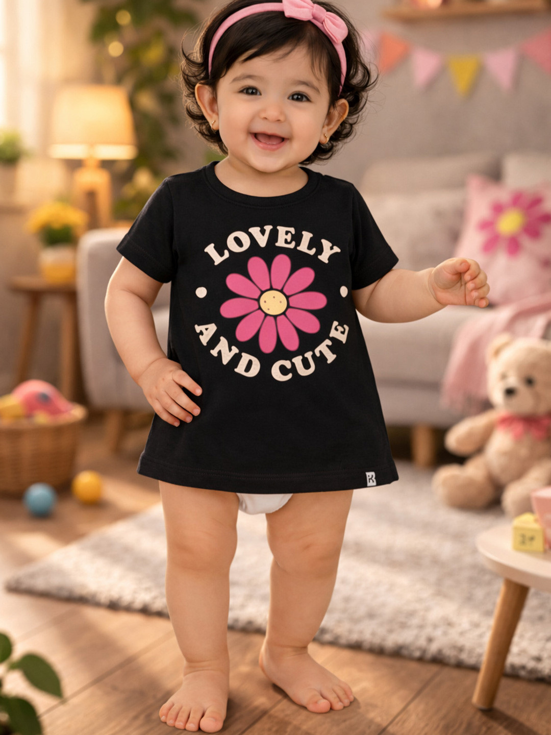 Bodycare Kids Girls Pure Cotton Round Neck Placement Print Half Sleeve Casual T-Shirt