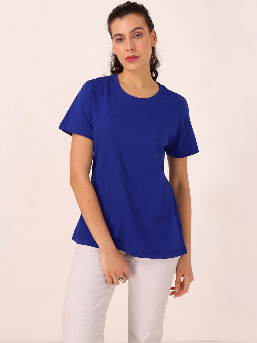 TITTLI Women Solid Pure Cotton Regular Fit T-shirt