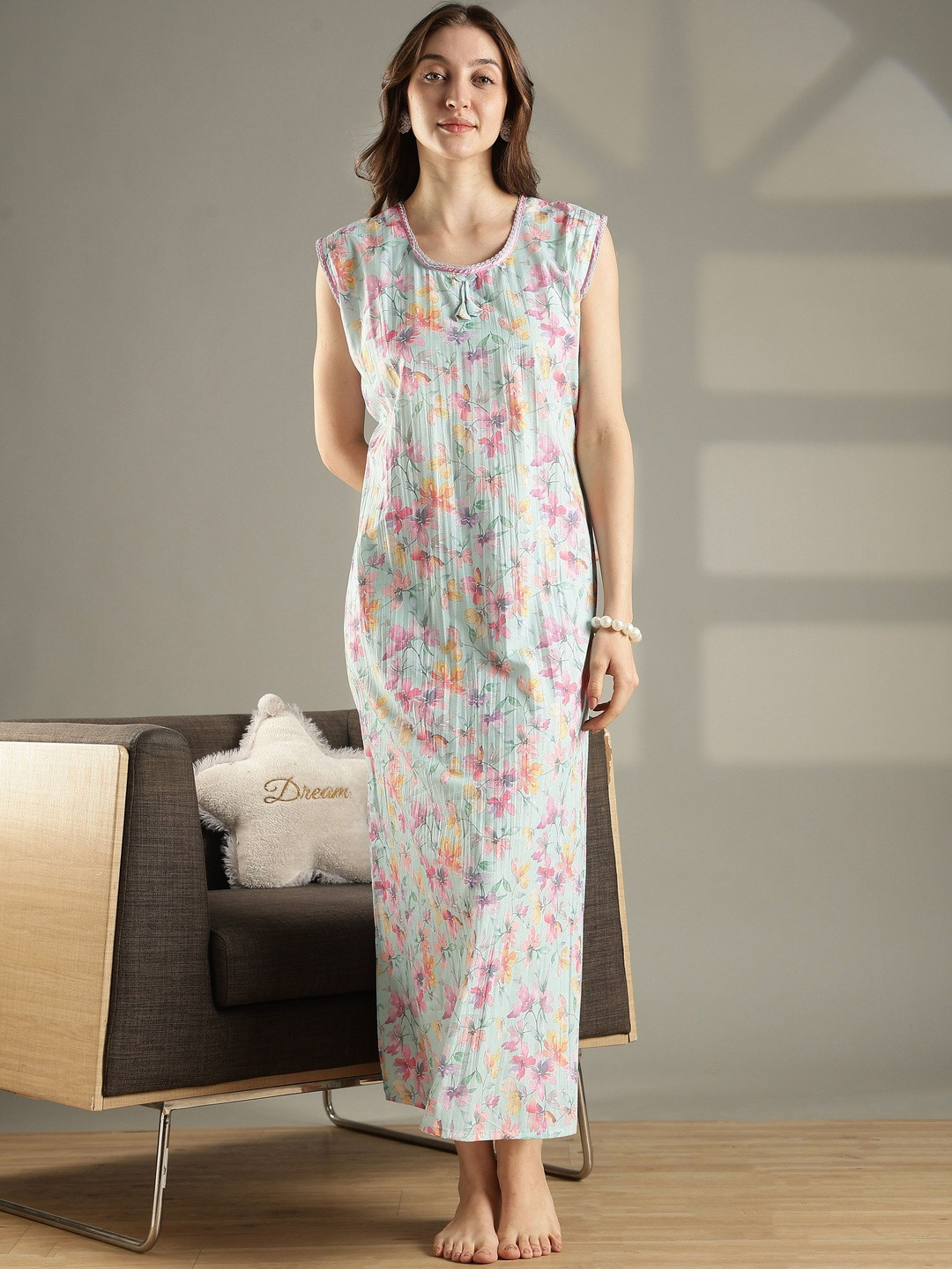 9shines Label Printed Maxi Nightdress