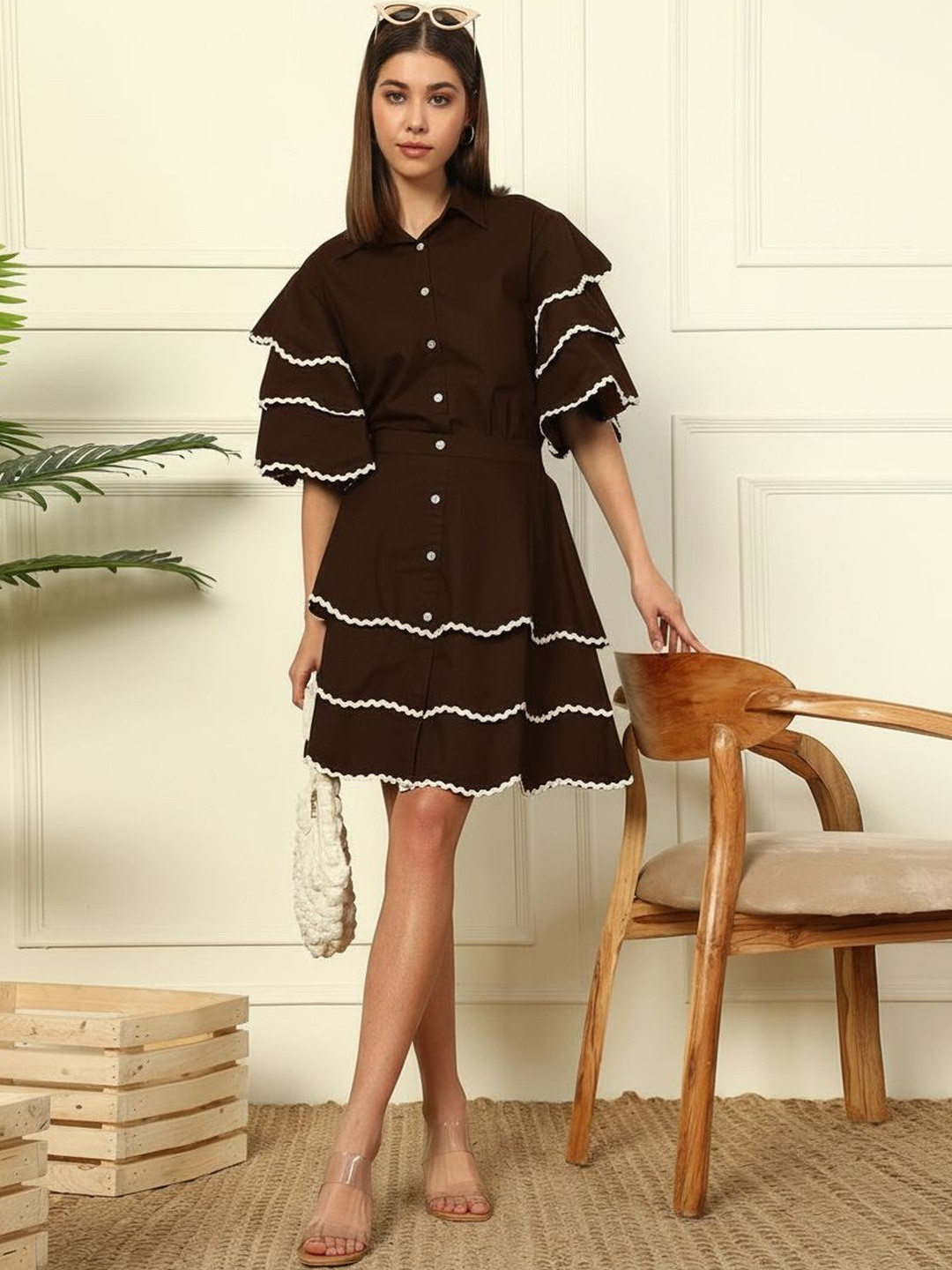 Vibesbydeebaco Cotton Solid Shirt with Skirt