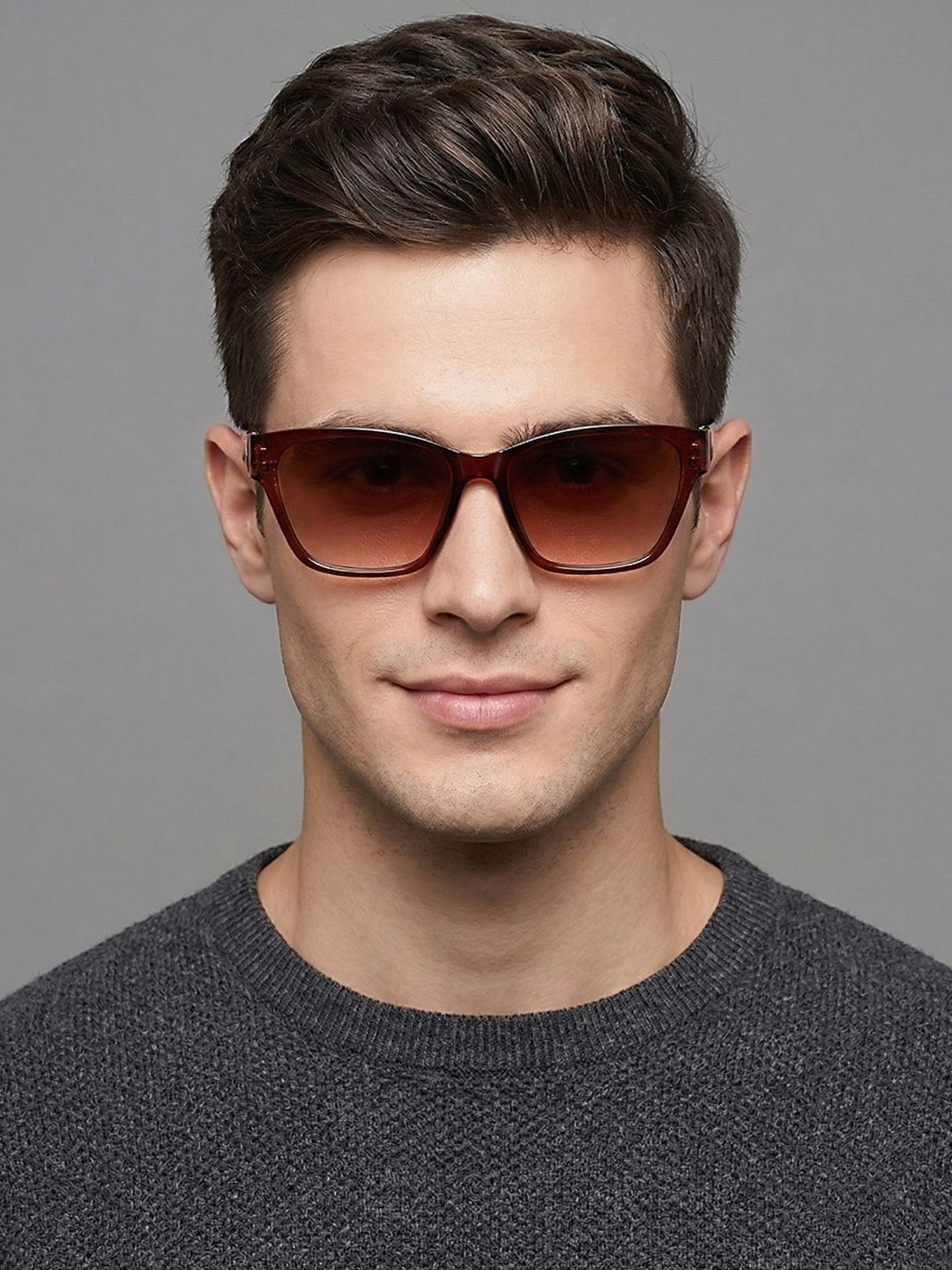 David Martin Men Brown Lens & Brown Square Sunglasses with