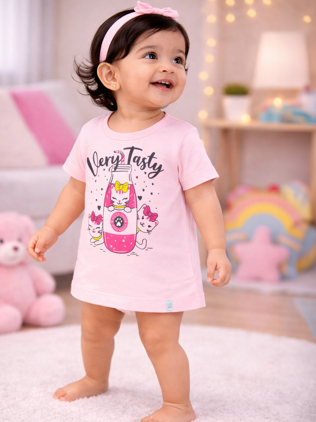 Bodycare Kids Girls Pure Cotton Round Neck Placement Print Half Sleeve Casual T-Shirt