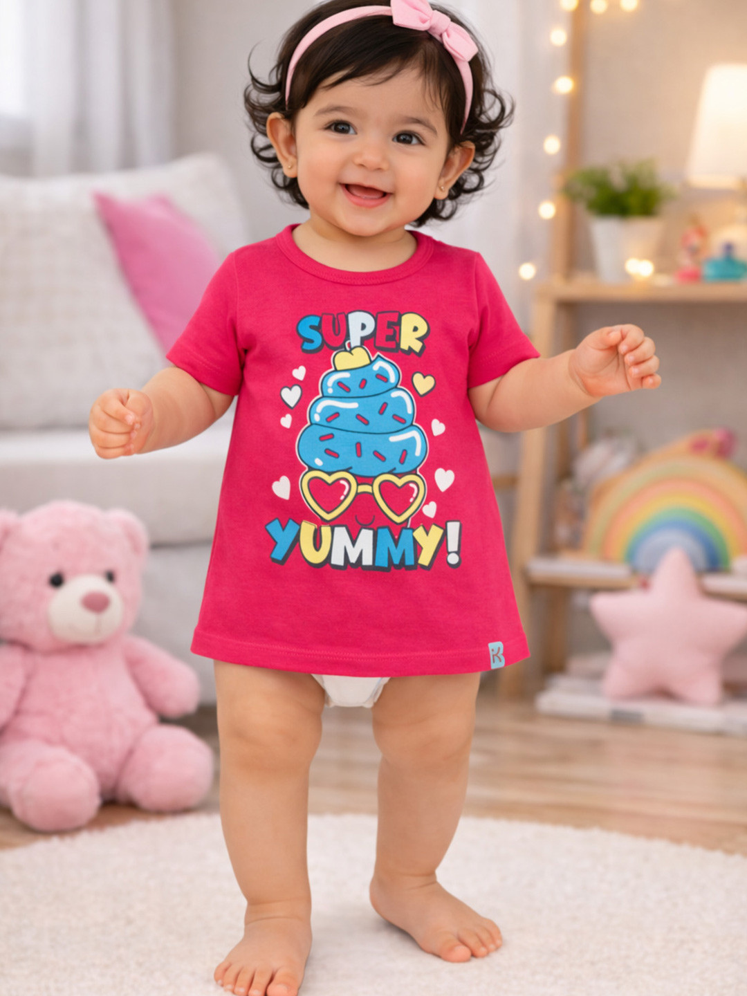 Bodycare Kids Girls Pure Cotton Round Neck Placement Print Half Sleeve Casual T-Shirt