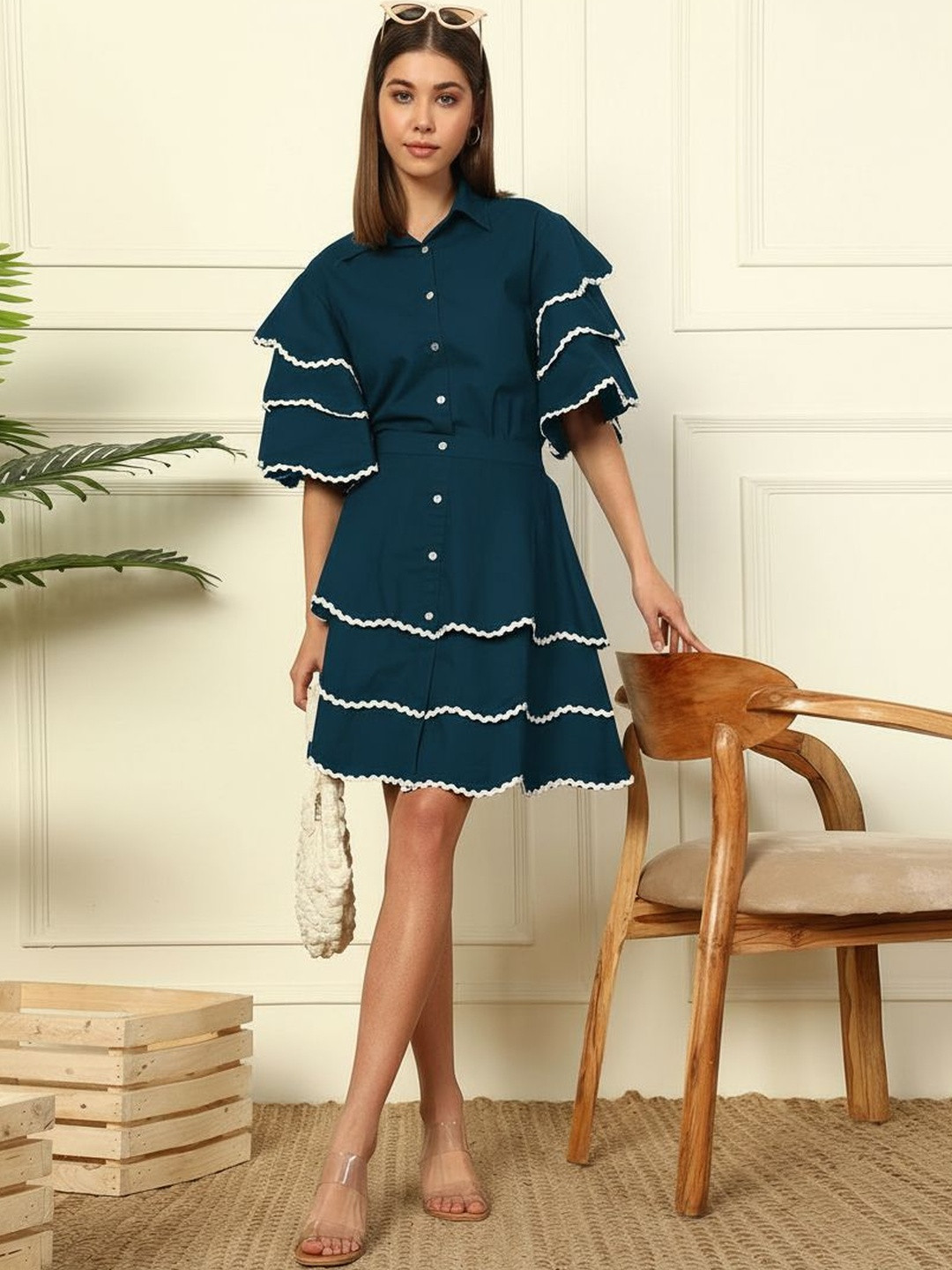 Vibesbydeebaco Cotton Solid Shirt with Skirt