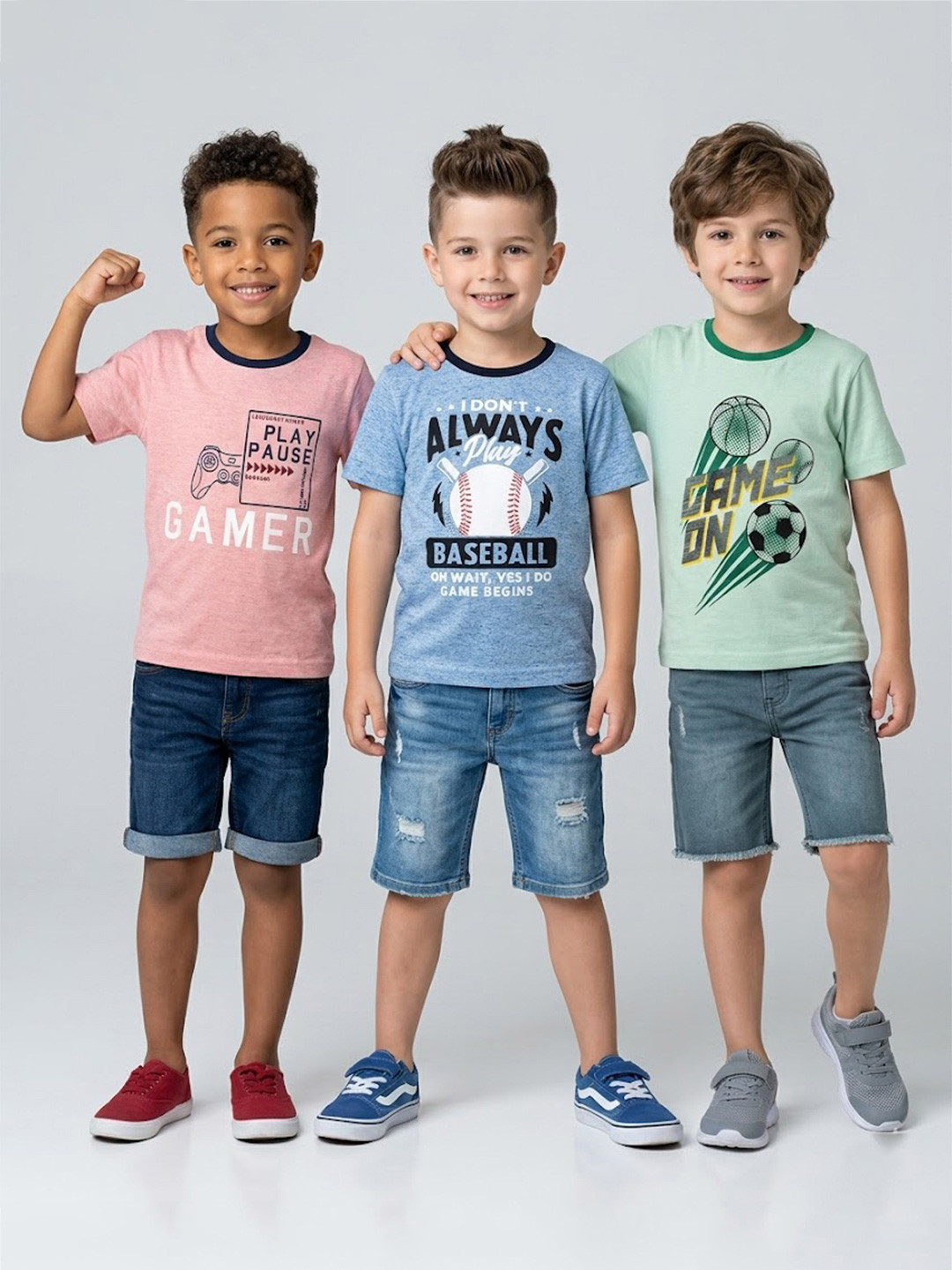 Here&Now X Game Begins Boys Pack of 3 Assorted Typography Printed T-shirts