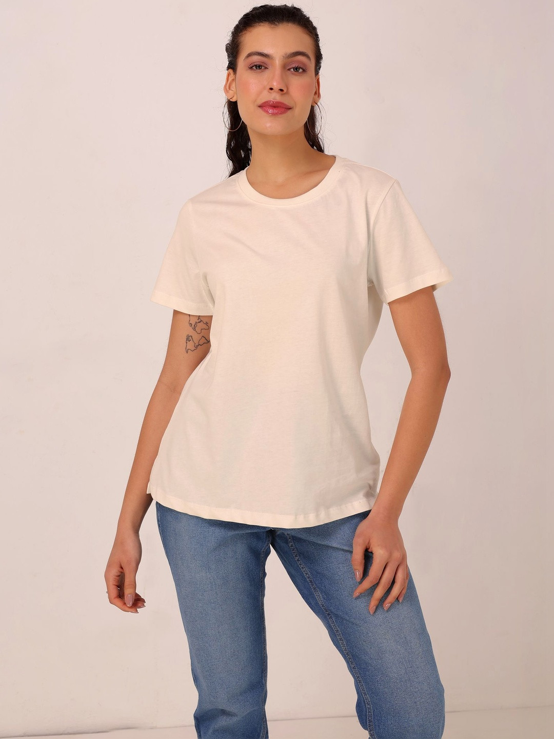 TITTLI Women Solid Pure Cotton Regular Fit T-shirt