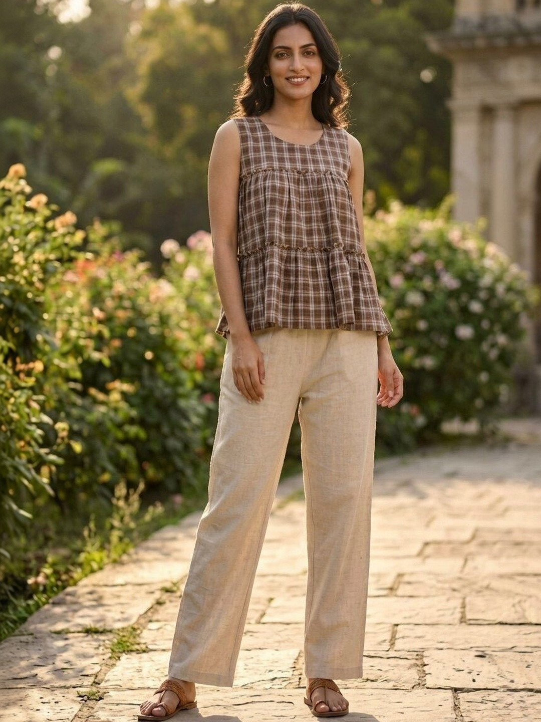 Livewear Cotton Checked Top with Trousers