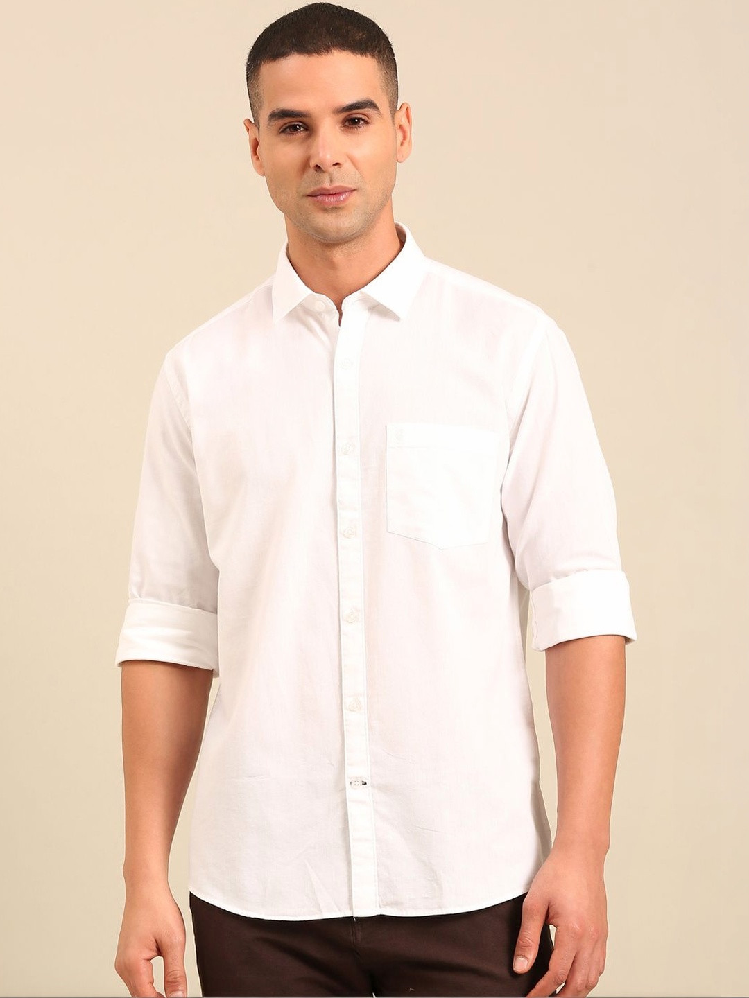 CAVALLO by Linen Club Men Slim Fit Solid Cotton Linen Casual Shirt