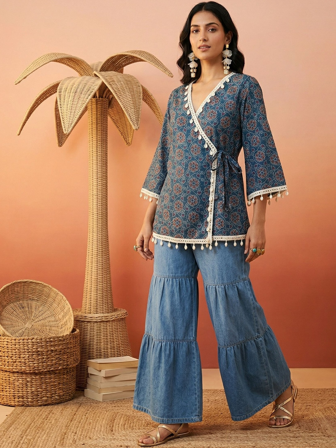 Sangria FUZN Print Cotton Blend Top