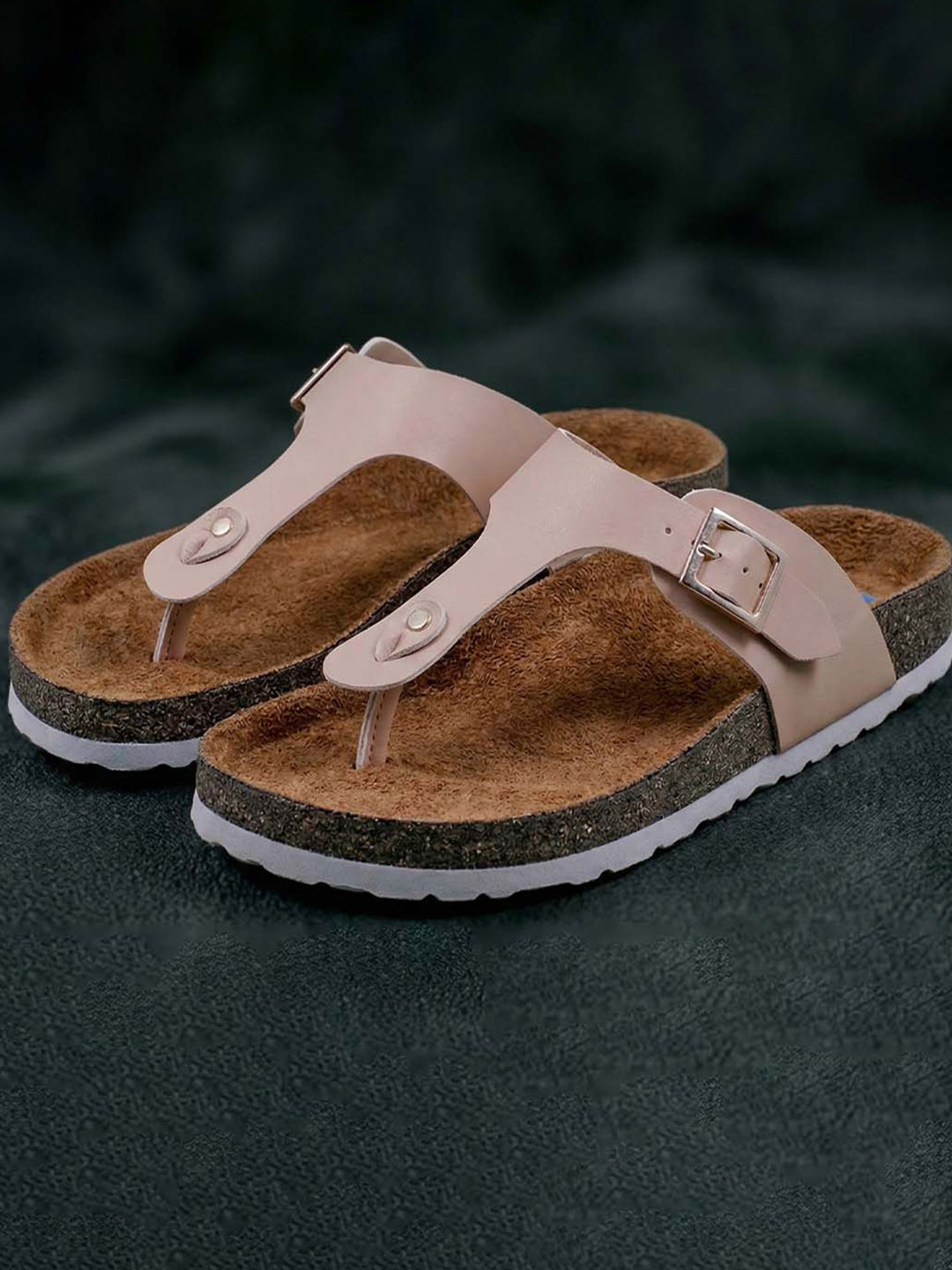 LYDC Women Pink PU Flat Sandals with Buckle Detail
