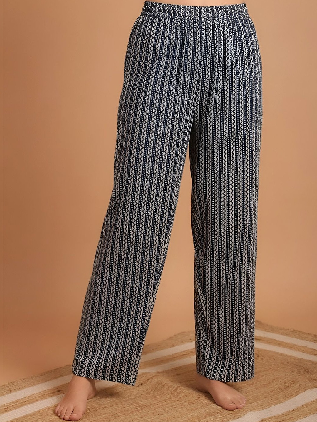 Indreams Printed Cotton Mid-Rise Straight Lounge Pants