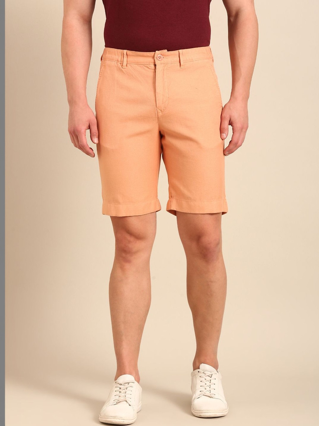 CAVALLO by Linen Club Men Slim Fit Cotton Linen Shorts