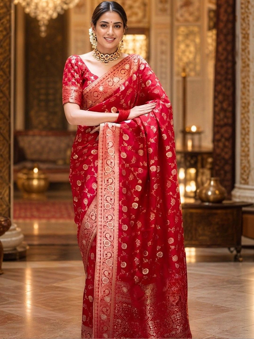 ANIRAV Ethnic Motifs Zari Silk Blend Heavy Work Banarasi Saree