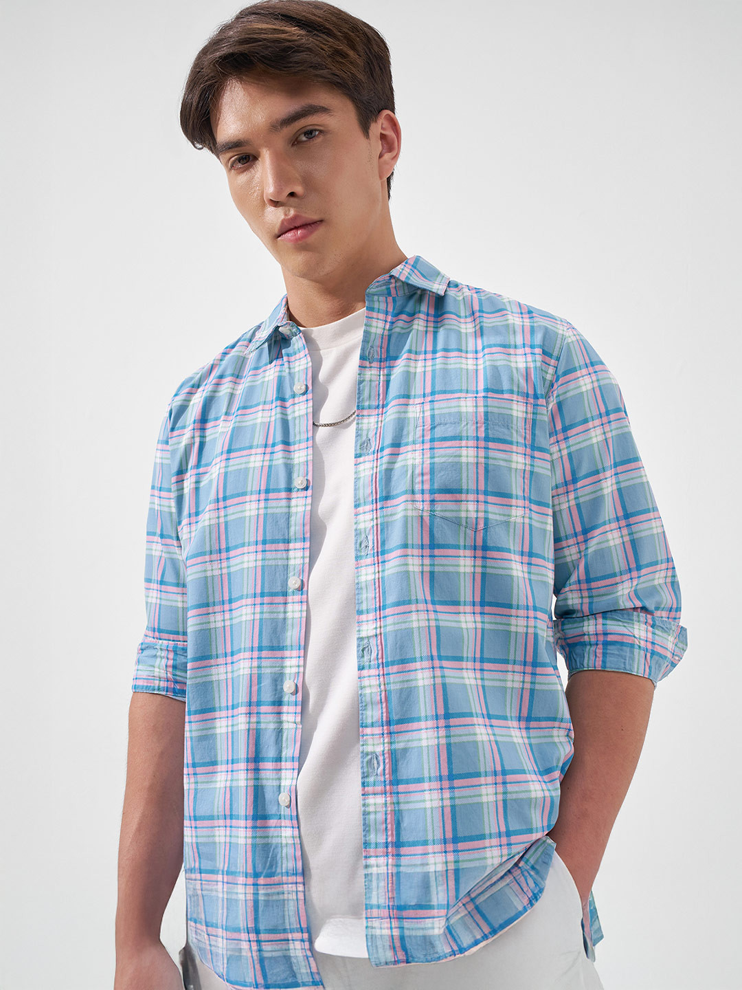 HIGHLANDER Slim Fit Tartan Checks Opaque Checked Casual Cotton Shirt