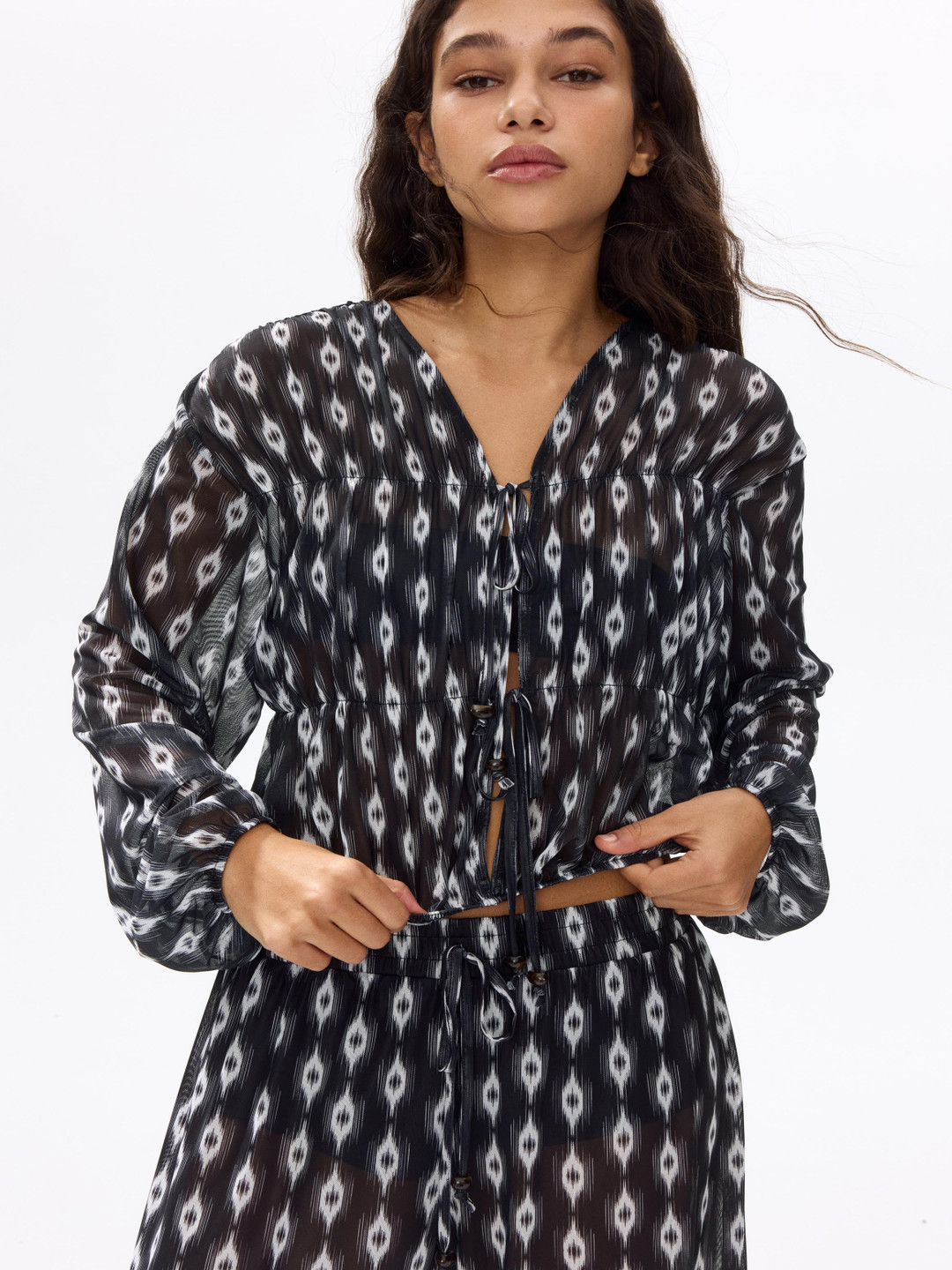 H&M Tie-Detail Mesh Blouse
