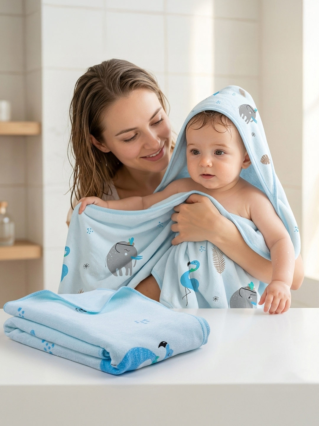 MeeMee Soft Absorbent Blue Pure Cotton 350 GSM Baby Bath Towel