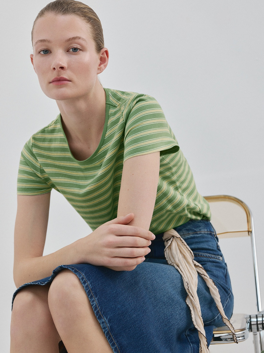 MANGO Striped Pure Cotton T-shirt