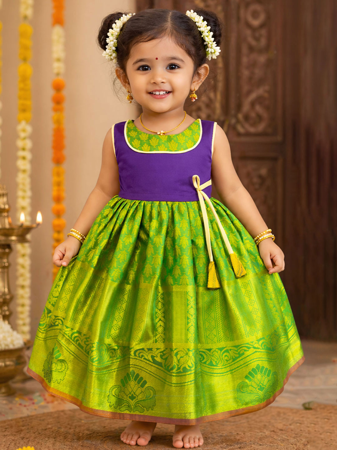 TotzTouch Girls Ethnic Motifs Fit & Flare Pattu Frock