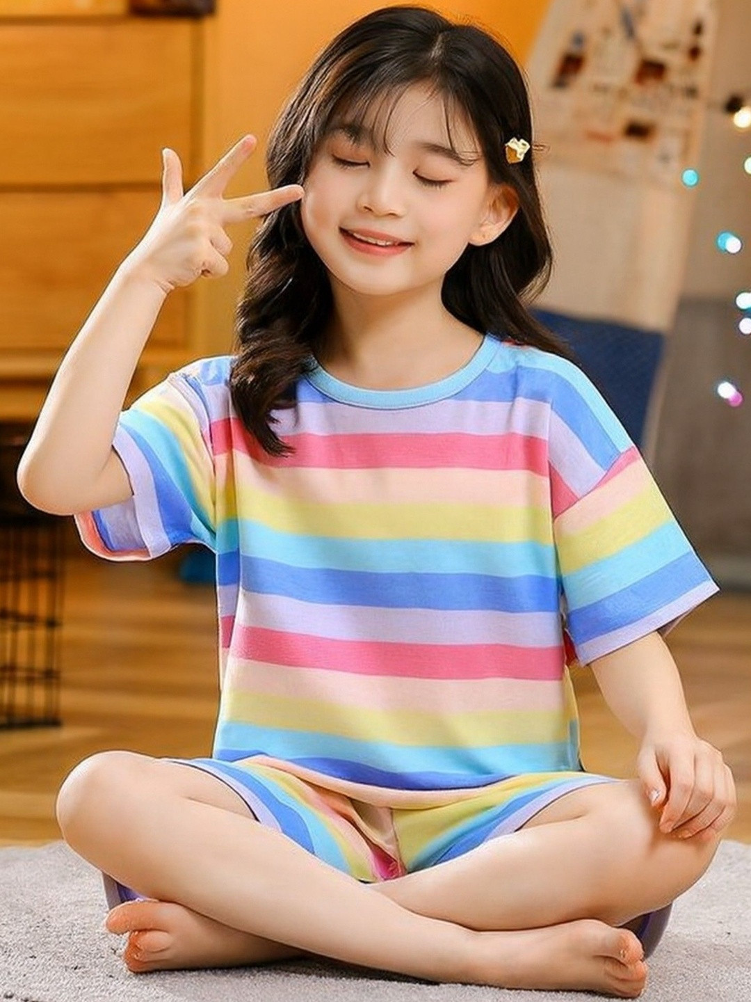4JSTAR Girls Striped Night suit
