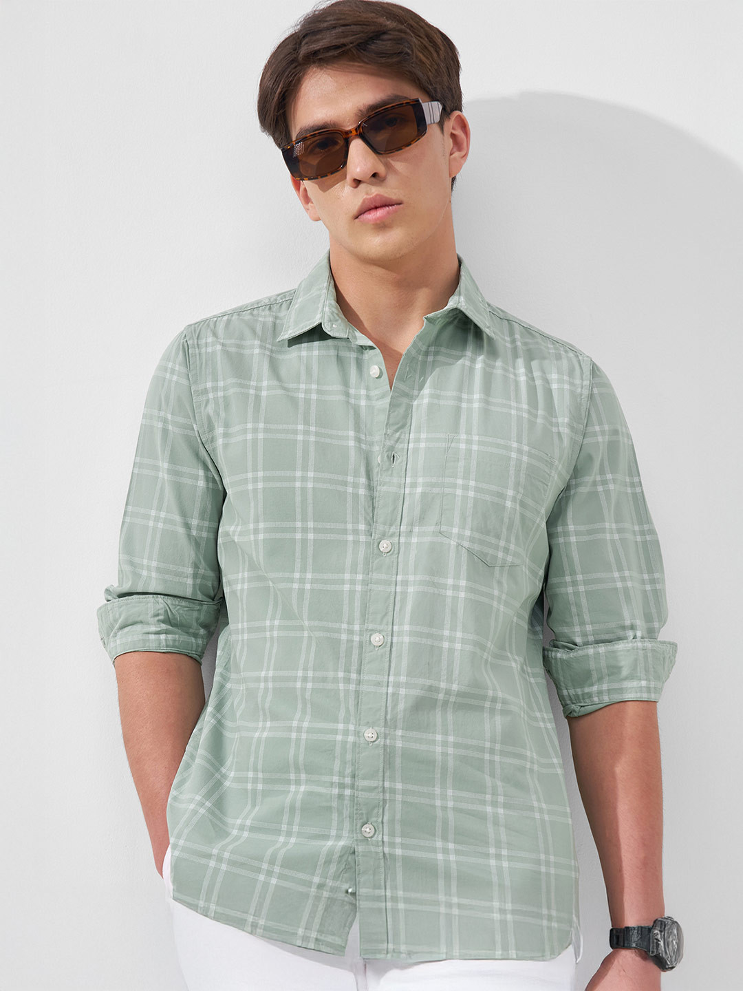 HIGHLANDER Slim Fit Tartan Checks Checked Casual Shirt